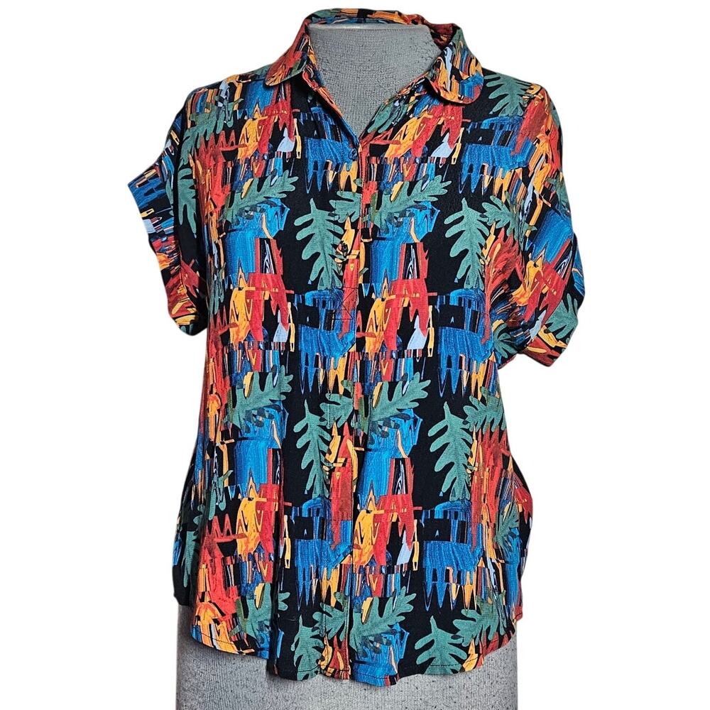 Multi Color Button Down Short Sleeve Blouse Size XS